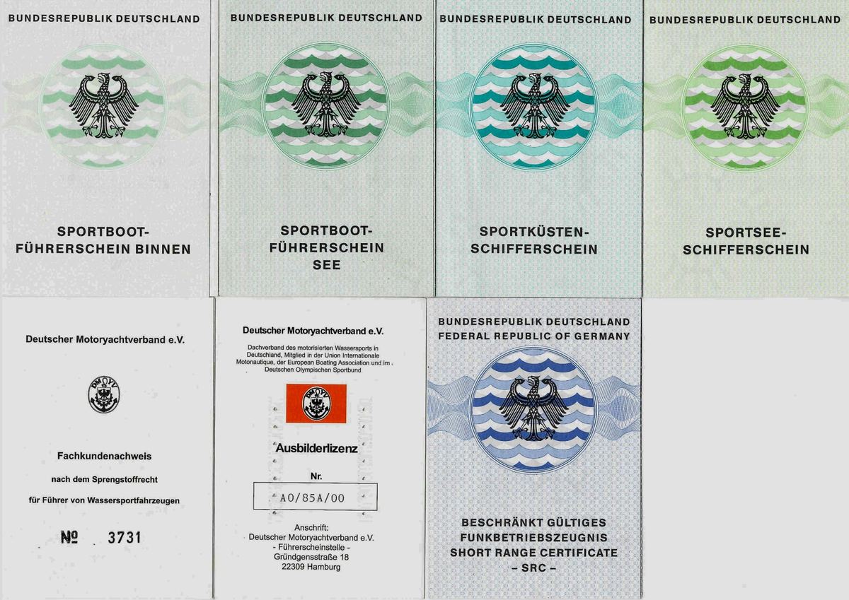 Meine Segelscheine: SBF Binnen und See, SKS, SSS, SRC, Pyro-Schein und DMYV-Ausbilderlizenz